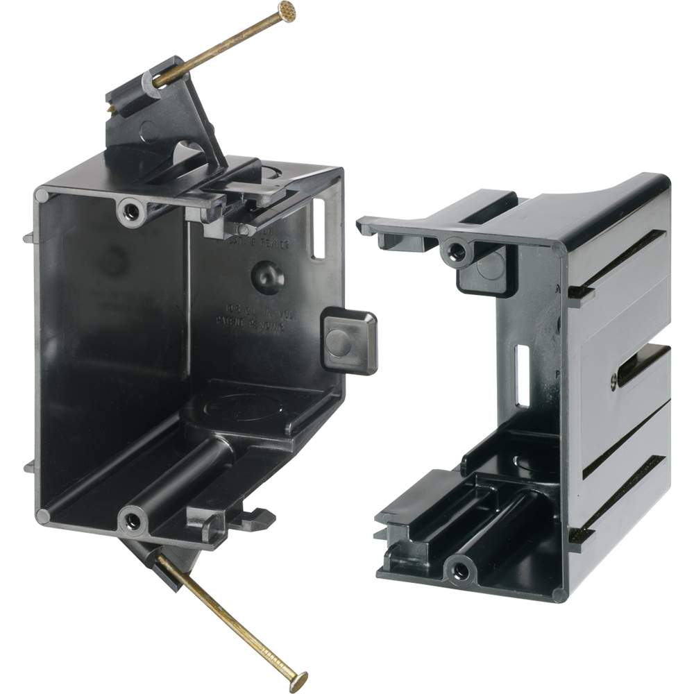 ARL FEN102 SWITCH & OUTLET PLASTIC NAIL ON BOX NEW CONSTRUCTION ADJUSTABLE GANG BLACK BOX (GANGABLE BOX SECTION ARL FE102C)