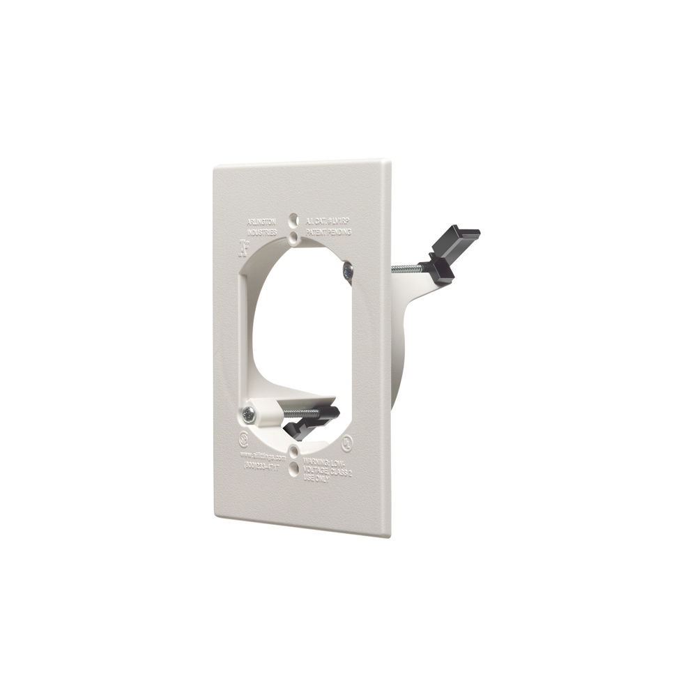 Low voltage cable entry bracket with slotted cover. Installs with a 3-1/2