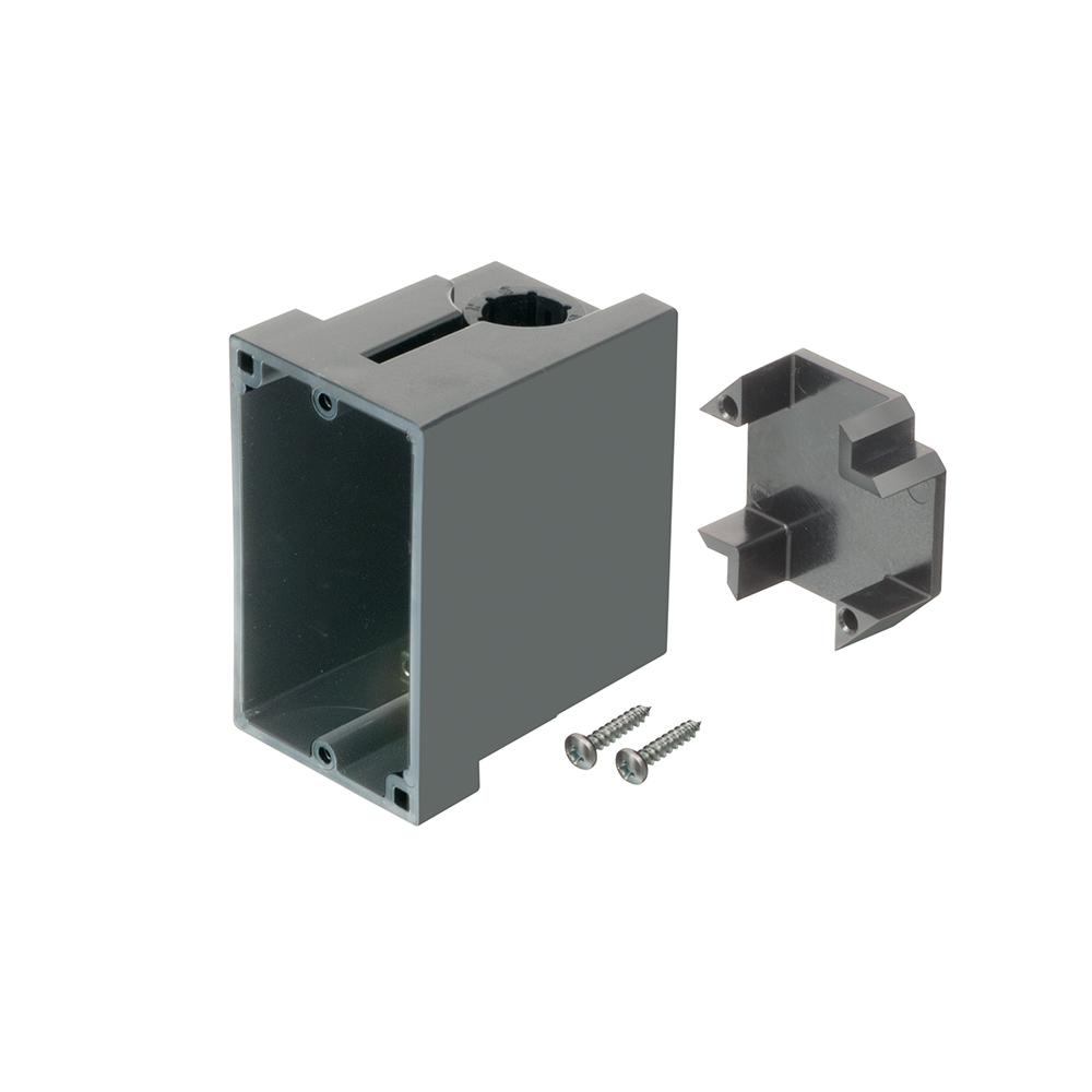 Non-metallic single gang box for use with our SLIDERBAR (p/n: SL18). Box can be mounted vertically or horizontally. Comes with 1-gang box, installation screws, and slider clip. SLIDERBAR not included.