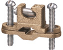 Solid Bronze with stainless steel screws, bare wire ground clamp with lay-in lug. pipe size - 3/8" to 1", Wire Size - #10 to #2. Approved for direct burial on rebar pipe, tubing and rod.