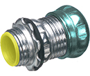 Steel EMT compression connector. concrete tight and rain tight. Trade Size 1-1/4". Insulated Throat.