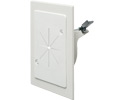 Cable entry bracket with slotted cover. White. Installs with 3-1/2 hole saw. Fits wall thicknesses from 1/4" to 1-1/2"