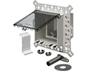 Low Profile Inbox for new construction for stucco, textured and rigid siding. Vertical with weatherproof while in use. Extra Duty clear cover. Two gang.