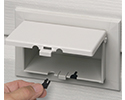 Low profile Inbox with metal box for new vinyl siding construction. Horizontal with weatherproof while in use Extra Duty white paintable cover.