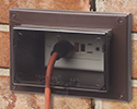 Low profile Inbox with metal box. Includes adapter sleeve for new brick. Horizontal with weatherproof while in use clear cover and brown box.