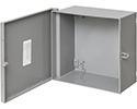 NEMA 3R rated, outdoor rated non-metallic enclosure. Gray, 12" x 12" x 6".