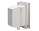 One piece weather proof outlet box for vinyl siding. Extra Duty Covers. Vertical with White Cover.