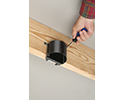 person mounting adjustable ceiling box to joist with screwdriver