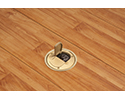 floor box in wooden floor with flip lid open