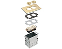Floor box kit with steel box and metallic cover with threaded plugs. Single Gang. Brass.