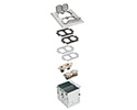 A combination floor box kit with installed low voltage divider. Includes four flip lids and gasket, One duplex receptacle and one low voltage duplex plate. Nickel.