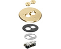 6" round brass cover kit with (2) threaded plugs, includes leveling ring.