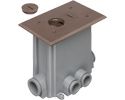 Non Metallic concrete floor box with non metallic covers for new concrete pours. Brown with Threaded plugs.Includes Box, Mud Cover, Four 3-1/4 plugs, two 1