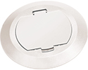 Round Plastic cover kits with one flip lid. Includes round plastic gasketed cover, mounting plate and leveling ring. White.