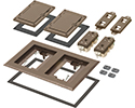 Brown non-metallic two gang frame kit with (2) flip lid covers. Includes (2) 20A decorator style receptacles, (2) gaskets, low voltage insert and installation screws. Flip lid cover can be opened in any direction.