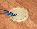 in-box recessed floor box with in use cover and wires exiting box