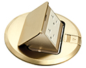 Brass popup receptacle cover with decorator style 15 amp receptacle. With Leveling Ring.