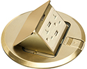 6" round popup cover, brass with tamper resistant, 20 amp receptacle and (2) USB ports.