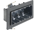 Versatile non conductive outlet box for new construction, four gang screw on. 85.3 cu inches.