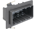 Versatile non conductive outlet box for new construction, four gang nail on for double drywall. 103.5 cu inches.