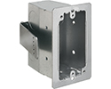 Steel single gang box for concrete block walls. 1/2" and 3/4" knockouts. Spring steel clip holds box securely against walls when screws are tightened. 22.0 cu. in.