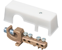 Intersystem grounding bridge, has 4 termination points, one more than required by the NEC. Cable range 4 termination points for #4 to #14 solid or stranded. Attaches to grounding conductor with lay in style lug with a cable range of #6 to 250MCM grounding wire solid or stranded. Bronze with white Cover.