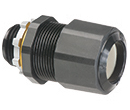 Low-profile non-metallic, liquid-tight, oil-tight, and black strain relief cord connector furnished with a sealing ring and locknut. Supports .385 to .600 cord range with a 1/2 inch trade size.