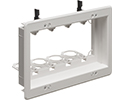 Recessed low voltage mounting bracket for old or new construction. Designed to install low voltage class 2 wiring only. White Paintable. Four Gang.
