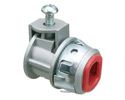 Zinc die-cast, 1/2" knockout saddle-type connector with spring set screw for securing aluminum and steel cable. Snaps into knockout with external spring steel clip. Provided with insulated throat. Concrete tight when taped. Supports .405 to .612 cable range with a .400 by .580 end stop diameter.